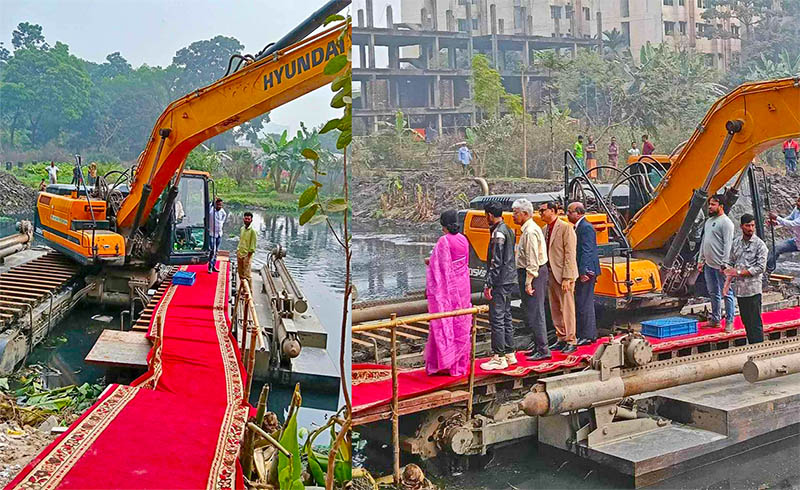 লাল গালিচায় ঢাকা খালে নেমে খননের উদ্বোধন তিন উপদেষ্টার