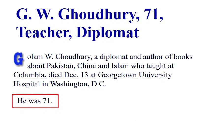 Ghulam Wahed, who called Pakistan's defeat in 1971 a "historic tragedy", has died at the age of 71.